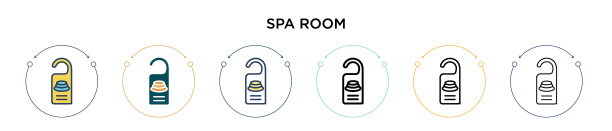 水疗室的图标在填充细线轮廓和图片下载