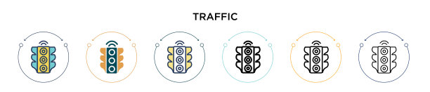 交通图标在填充细线轮廓和图片下载