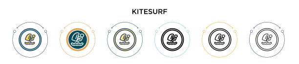 风筝冲浪标志图标在填充细线轮廓图片下载