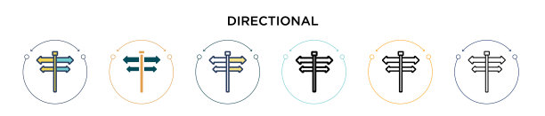 方向标志图标以细线填充图片下载