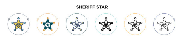 填充细线轮廓的警长星标图标图片下载