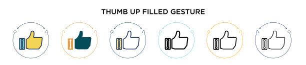 大拇指向上填充手势图标在填充细线图片下载