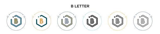 字母图标在填充细线和轮廓线图片下载