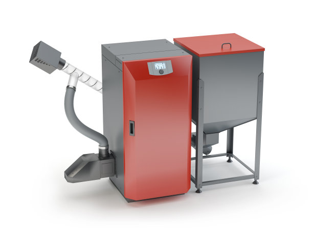 木屑颗粒锅炉孤立的nwhite, 3D插图图片下载