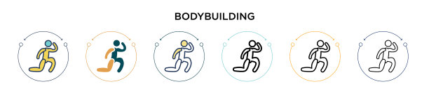 健美图标在填充细线和轮廓线图片下载