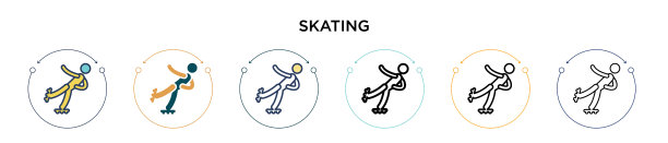 滑板标志的图标在填充细线的轮廓和图片下载