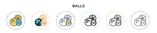 球图标在填充细线轮廓和描边图片下载