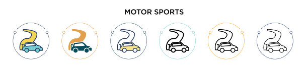 赛车运动图标在填充细线轮廓和图片下载