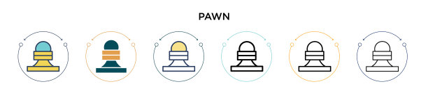 棋子图标在填充细线轮廓和笔划图片下载