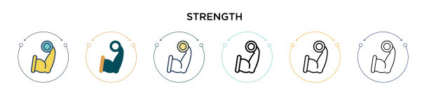 力量图标在填充细线轮廓和图片下载