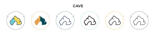洞穴图标在填充细线轮廓和描边图片下载