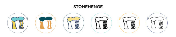 巨石阵图标在填充细线轮廓和图片下载
