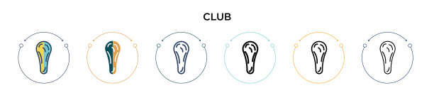 俱乐部图标在填充细线轮廓和描边图片下载
