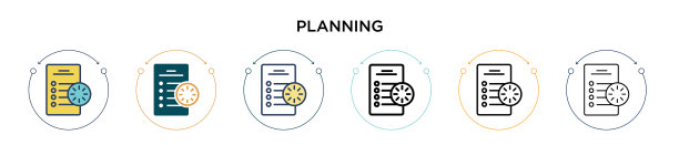 规划图标在填充细线和轮廓线图片下载