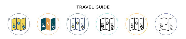 旅行指南图标（填充细线轮廓）图片下载