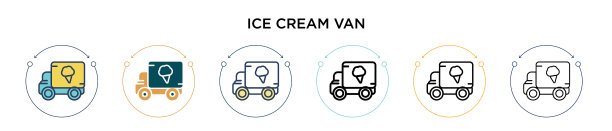 冰淇淋车图标在填充细线轮廓图片下载