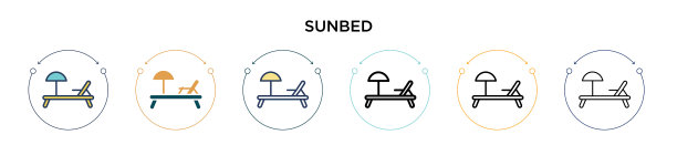 太阳床图标在填充细线轮廓和图片下载