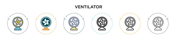 通风机图标在填充细线轮廓和图片下载