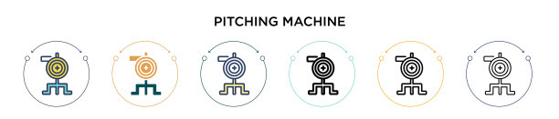 投球机图标在填充细线轮廓图片下载