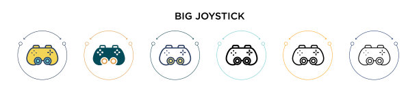 大操纵杆图标在填充细线轮廓和图片下载