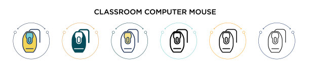 教室里的鼠标图标在填充细线图片下载
