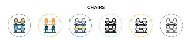 椅子图标在填充细线轮廓和图片下载