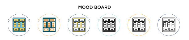 情绪板图标在填充细线轮廓和图片下载