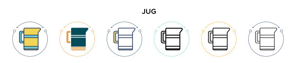 水壶图标在填充细线轮廓和描边图片下载