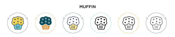 松饼图标在填充细线轮廓和图片下载