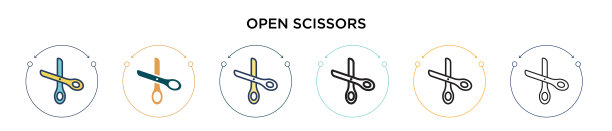 打开剪子图标在填充细线轮廓图片下载