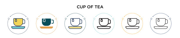 杯中茶的图标在填充细线的轮廓和图片下载