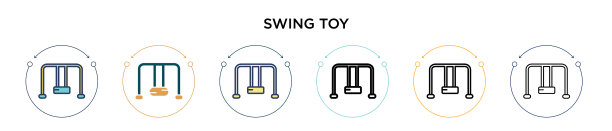 摇摆玩具图标在填充细线和轮廓线图片下载
