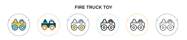 消防车玩具图标在填充细线轮廓图片下载