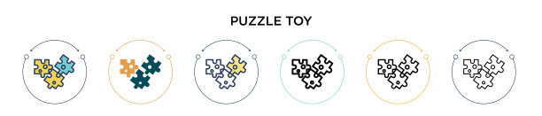 拼图玩具图标在填充细线轮廓和图片下载