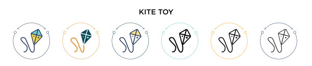 风筝玩具的图标在填充细线的轮廓和图片下载
