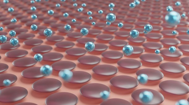 血清通过皮肤层，减少皮肤松弛的皮肤细胞。3 d渲染。图片下载