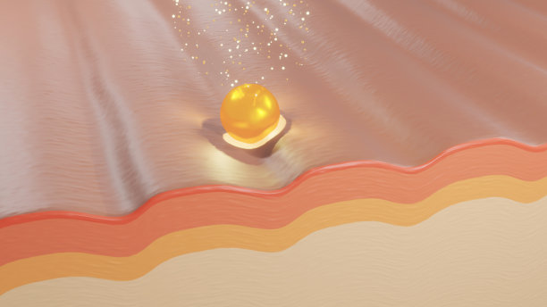 血清通过皮肤层，减少皮肤松弛的皮肤细胞。3 d渲染。图片下载