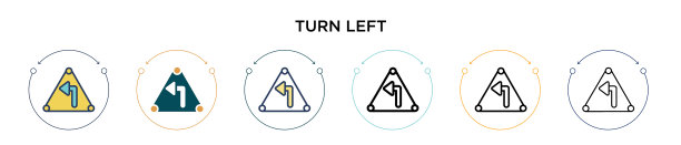 左转标志图标在填充细线轮廓图片下载