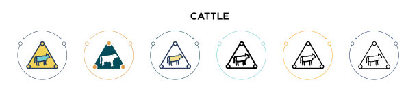 牛的标志图标在填充细线轮廓和图片下载