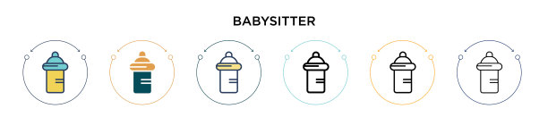 保姆图标在填充细线轮廓和图片下载