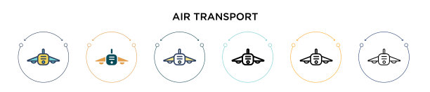 航空运输图标（填充细线轮廓）图片下载
