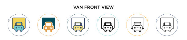 货车前视图图标在填充细线轮廓图片下载