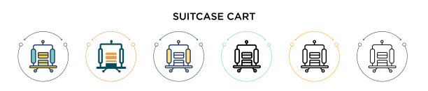 手提箱购物车图标在填充细线轮廓图片下载