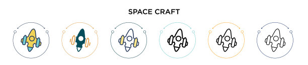 填充细线轮廓的宇宙飞船图标图片下载