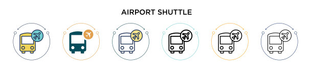 机场班车图标在填充细线轮廓图片下载