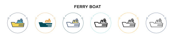 渡船图标在填充细线轮廓和图片下载