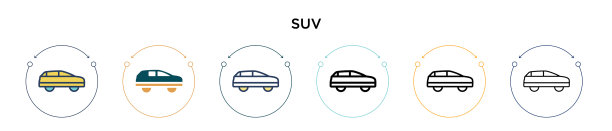 Suv图标在填充细线轮廓和笔划图片下载