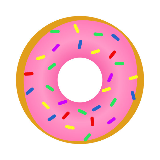 光滑的甜甜圈，粉红色的奶油和彩色的洒在白色的背景上。可爱，色彩鲜艳，有光泽的甜甜圈与粉红色糖霜和多种颜色的粉末。食谱，菜单和烹饪博客图片下载