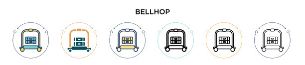 行李员图标在填充细线轮廓和图片下载