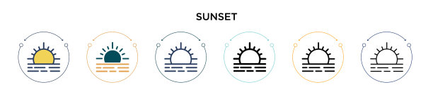 日落图标在填充细线和轮廓线图片下载